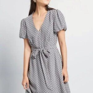 Modcloth Small Gray Polka Dot Dress WITH POCKETS!